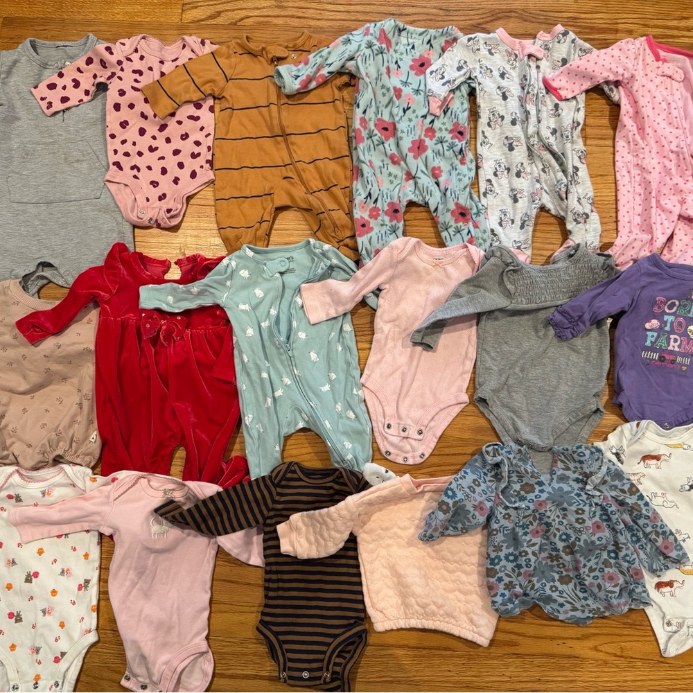 28pc BUNDLE Baby Girl 3 Mos Clothes Onesies Jackets Pants